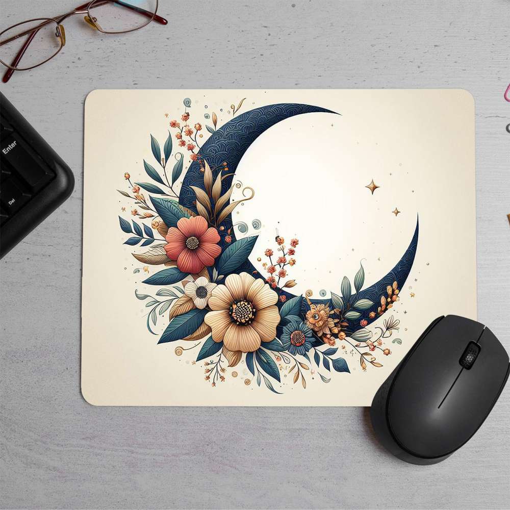 Romantic Vintage Moon And Flowers Printed Mouse Pad