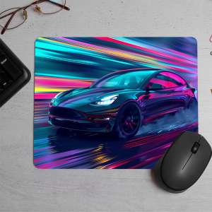 Tesla car surreal scenic neon Printed Mouse Pad