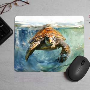 Turtle closeup swims in the water Printed Mouse Pad