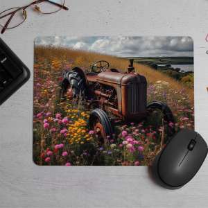 Vintage tractor with flower Printed Mouse Pad